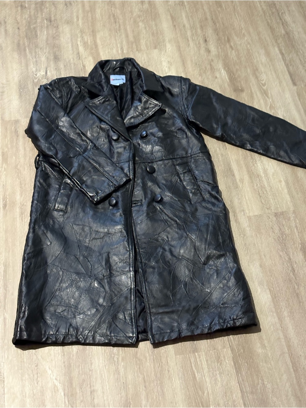 Black Double-Breasted Leather Trench Coat - Picture 1 of 3